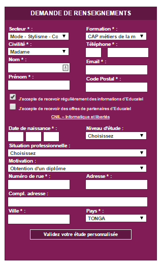 educatel mauvais formulaire