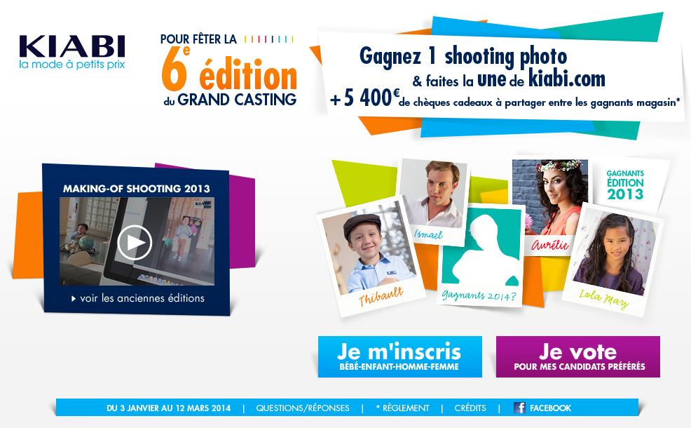 Jeux concours photos casting Kiabi