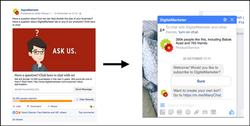 exemple publicite facebook chatbot