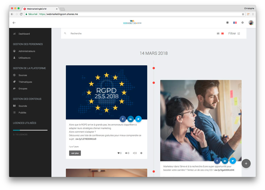 contenus disponbiles timeline
