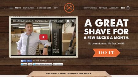 Page d'accueil du Dollar Shave Club