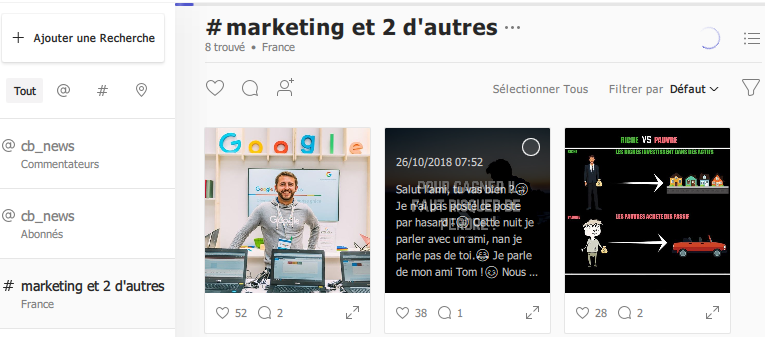 recherche publications instagram