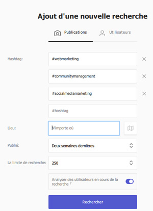 recherche publications instagram