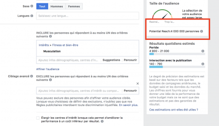 musculation ciblage Facebook 