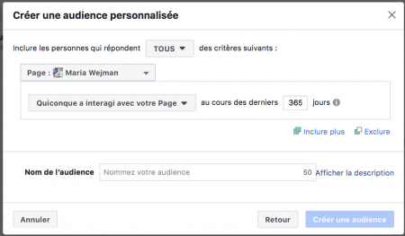 ciblage facebook : audience personnalisée