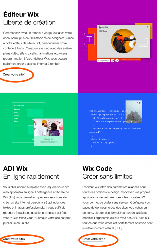 appel à l'action wix