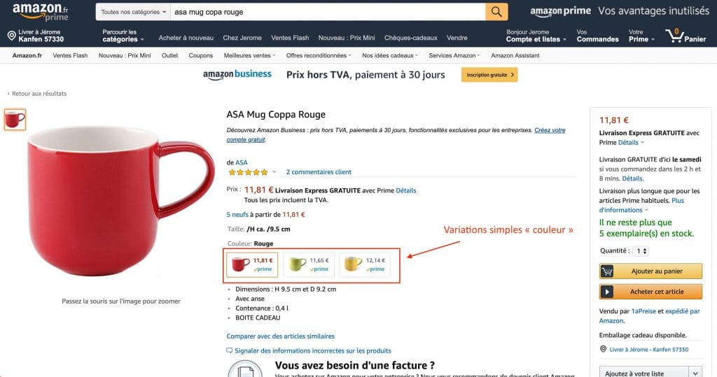 variations produit parent enfant amazon seller central