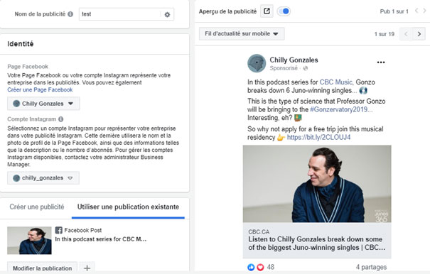 Créer une publicité Facebook