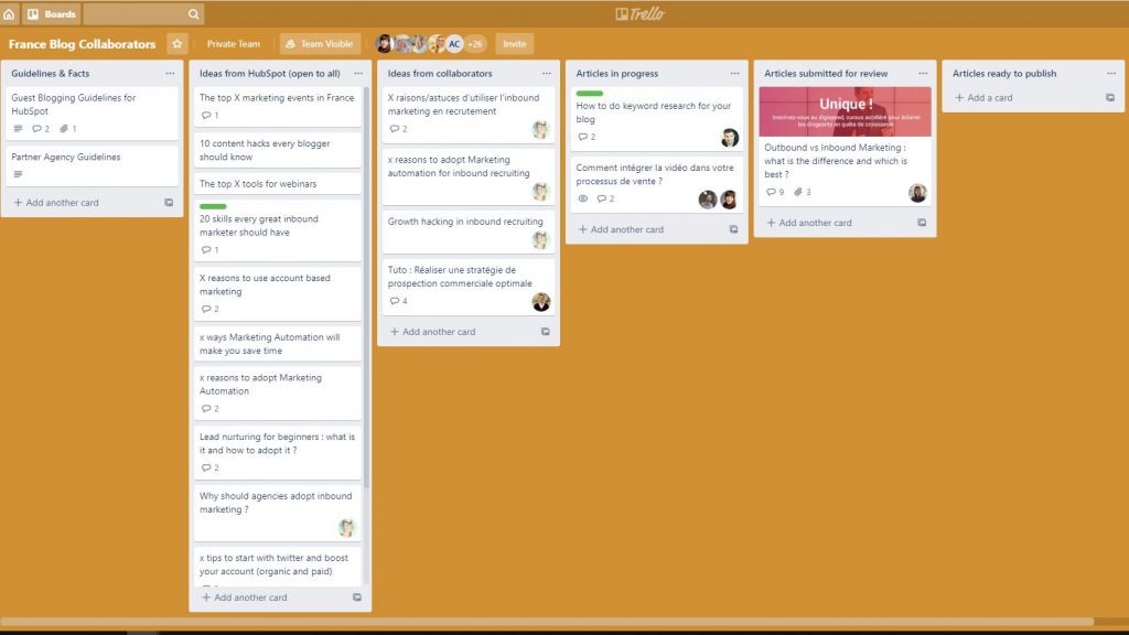 Exemple calendrier éditorial trello