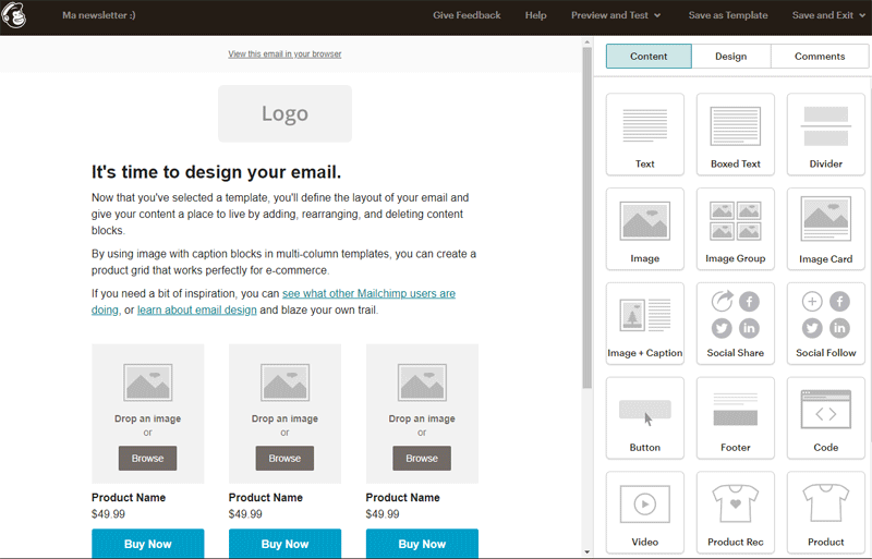 Créer le design de sa newsletter avec Mailchimp