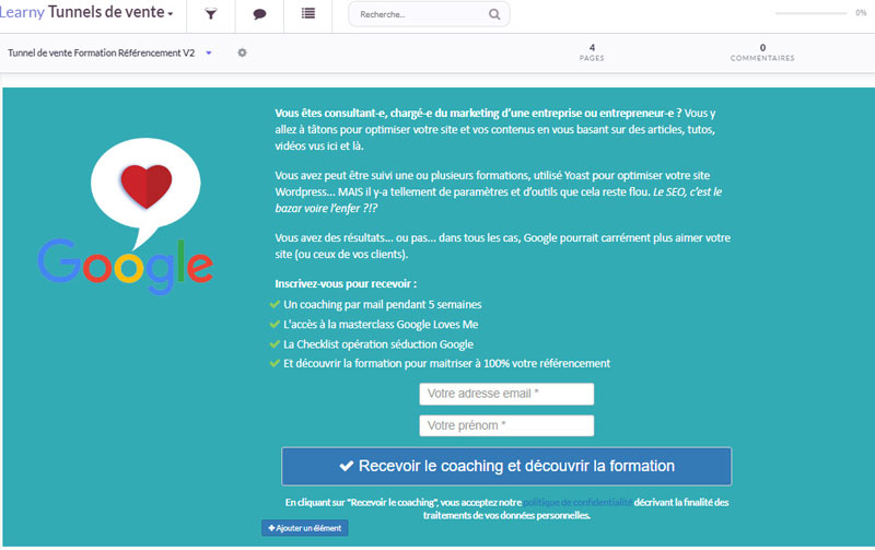Tunnel de vente formation en ligne Learnybox