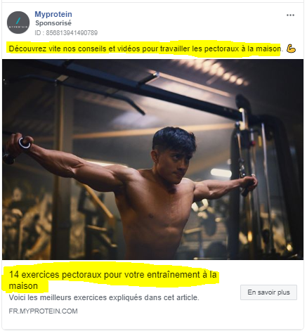 MyProtein : publicité Facebook e-commerce