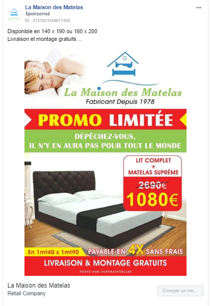 Exemple Facebook Ads e-commerce avec La Maison des Matelas