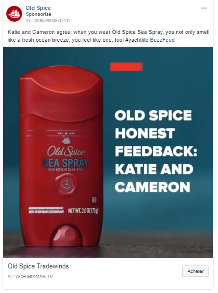 Old Spice : preuve sociale et publicité facebook pour e-commerce