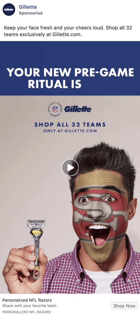 publicité facebook razoir Gillette