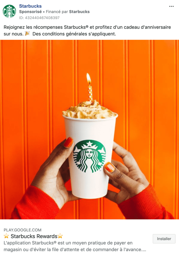 publicité Facebook Starbucks