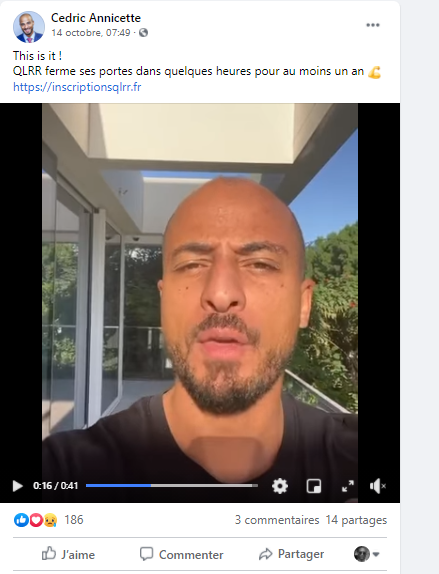 Publicité de Cedric Annicette pour QLRR