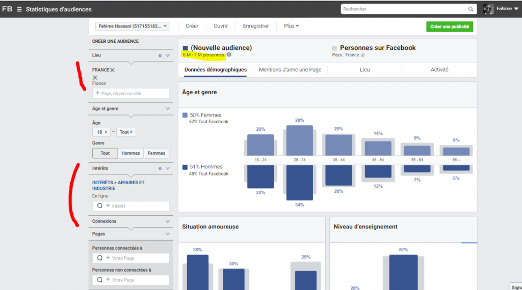 Exemple d'un intérêt pour un ciblage publicitaire que j'ai trouvé sur Facebook Audience Insights