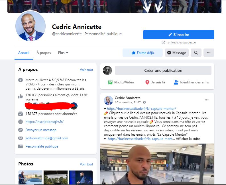 Page Facebook de Cedric Annicette