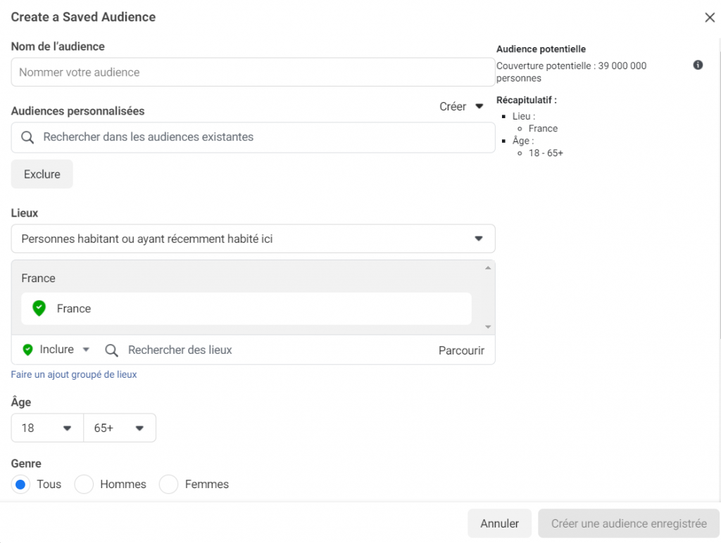 Facebook Ads - Audience classique
