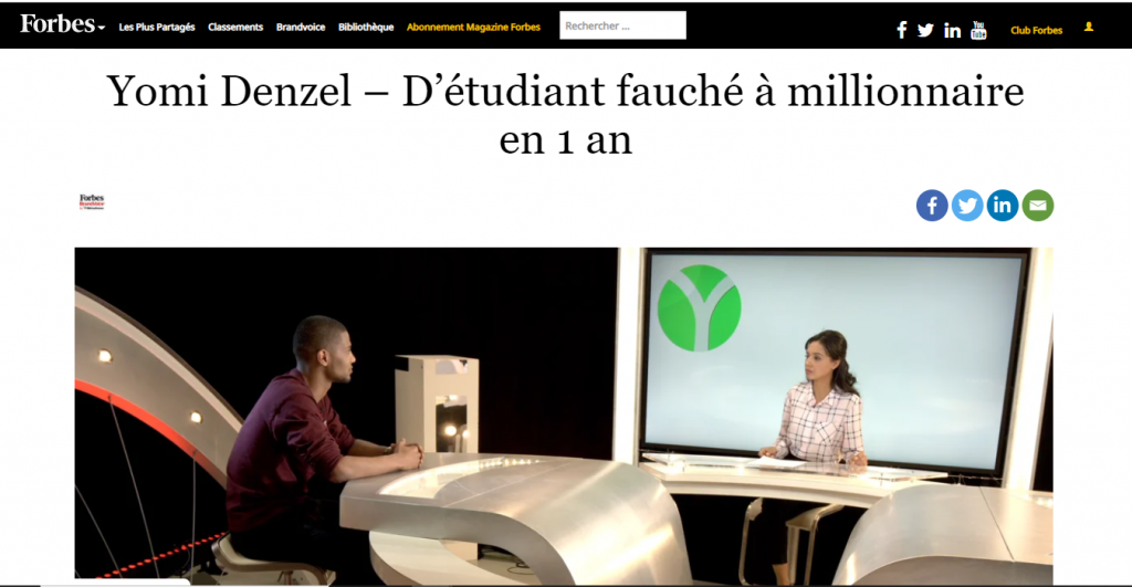 Yomi Denzel sur forbes pour raconter son histoire (storytelling)