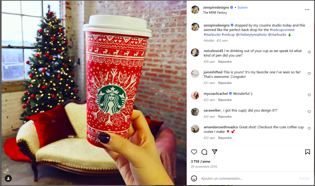 Campagne UGC de Starbucks avec le hashtag #RedCupContest
