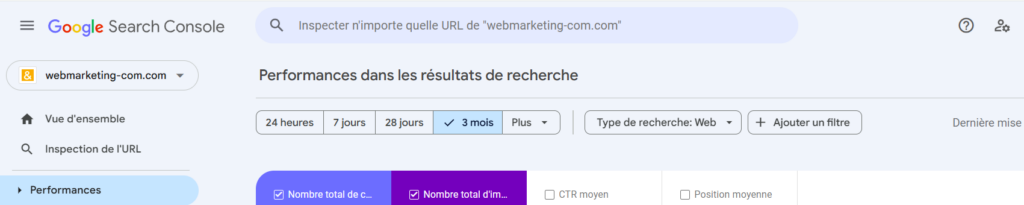 Google Search Console onglet Performance