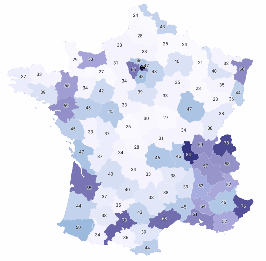 Nombre de domaines .FR pour 1 000 habitants